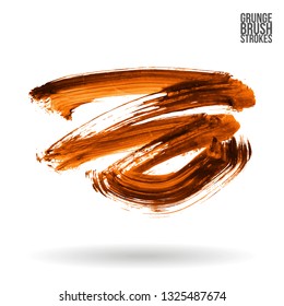 Orange brush stroke and texture. Grunge vector abstract hand - painted element. Underline and border design.