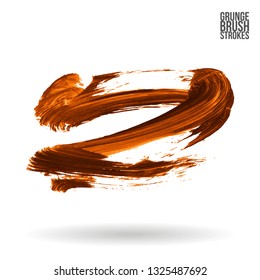 Orange brush stroke and texture. Grunge vector abstract hand - painted element. Underline and border design.