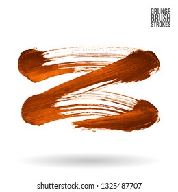 Orange brush stroke and texture. Grunge vector abstract hand - painted element. Underline and border design.