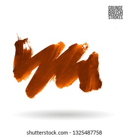 Orange brush stroke and texture. Grunge vector abstract hand - painted element. Underline and border design.