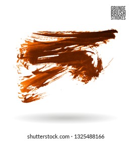 Orange brush stroke and texture. Grunge vector abstract hand - painted element. Underline and border design.