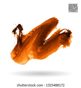 Orange brush stroke and texture. Grunge vector abstract hand - painted element. Underline and border design.