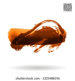 Orange brush stroke and texture. Grunge vector abstract hand - painted element. Underline and border design.