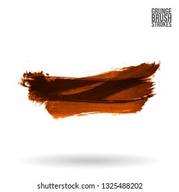 Orange brush stroke and texture. Grunge vector abstract hand - painted element. Underline and border design.