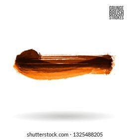 Orange brush stroke and texture. Grunge vector abstract hand - painted element. Underline and border design.