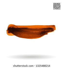 Orange brush stroke and texture. Grunge vector abstract hand - painted element. Underline and border design.