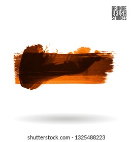 Orange brush stroke and texture. Grunge vector abstract hand - painted element. Underline and border design.