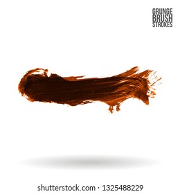 Orange brush stroke and texture. Grunge vector abstract hand - painted element. Underline and border design.