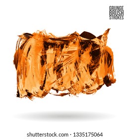 Orange brush stroke and texture. Grunge vector abstract hand - painted element. Underline and border design.