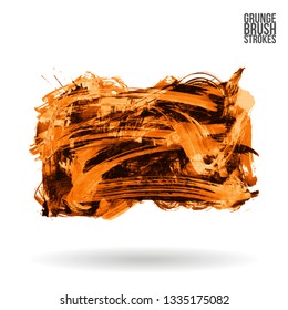 Orange brush stroke and texture. Grunge vector abstract hand - painted element. Underline and border design.