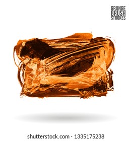 Orange brush stroke and texture. Grunge vector abstract hand - painted element. Underline and border design.
