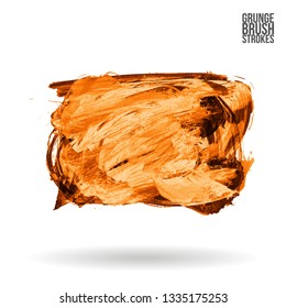 Orange brush stroke and texture. Grunge vector abstract hand - painted element. Underline and border design.