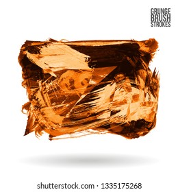 Orange brush stroke and texture. Grunge vector abstract hand - painted element. Underline and border design.