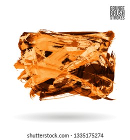 Orange brush stroke and texture. Grunge vector abstract hand - painted element. Underline and border design.