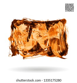 Orange brush stroke and texture. Grunge vector abstract hand - painted element. Underline and border design.