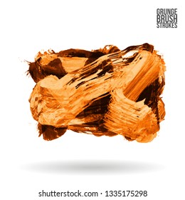 Orange brush stroke and texture. Grunge vector abstract hand - painted element. Underline and border design.