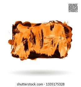 Orange brush stroke and texture. Grunge vector abstract hand - painted element. Underline and border design.