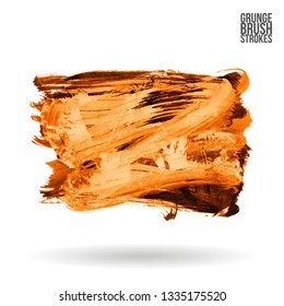 Orange brush stroke and texture. Grunge vector abstract hand - painted element. Underline and border design.