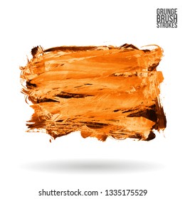 Orange brush stroke and texture. Grunge vector abstract hand - painted element. Underline and border design.