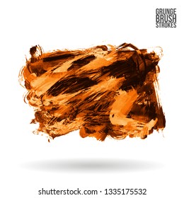 Orange brush stroke and texture. Grunge vector abstract hand - painted element. Underline and border design.