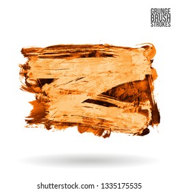 Orange brush stroke and texture. Grunge vector abstract hand - painted element. Underline and border design.