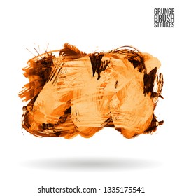 Orange brush stroke and texture. Grunge vector abstract hand - painted element. Underline and border design.