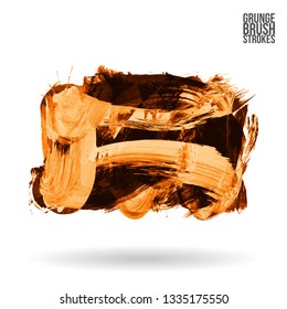 Orange brush stroke and texture. Grunge vector abstract hand - painted element. Underline and border design.
