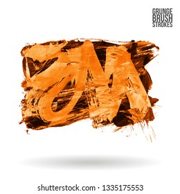 Orange brush stroke and texture. Grunge vector abstract hand - painted element. Underline and border design.