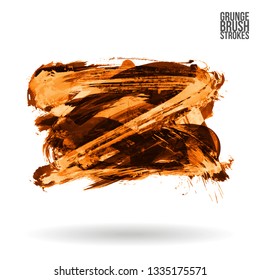 Orange brush stroke and texture. Grunge vector abstract hand - painted element. Underline and border design.