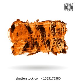 Orange brush stroke and texture. Grunge vector abstract hand - painted element. Underline and border design.