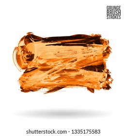 Orange brush stroke and texture. Grunge vector abstract hand - painted element. Underline and border design.