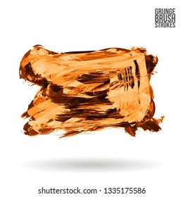 Orange brush stroke and texture. Grunge vector abstract hand - painted element. Underline and border design.