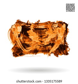 Orange brush stroke and texture. Grunge vector abstract hand - painted element. Underline and border design.