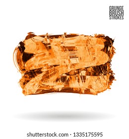 Orange brush stroke and texture. Grunge vector abstract hand - painted element. Underline and border design.