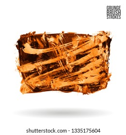 Orange brush stroke and texture. Grunge vector abstract hand - painted element. Underline and border design.