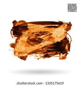 Orange brush stroke and texture. Grunge vector abstract hand - painted element. Underline and border design.
