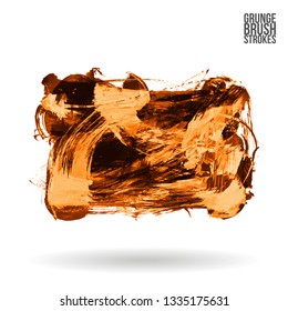Orange brush stroke and texture. Grunge vector abstract hand - painted element. Underline and border design.