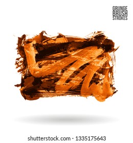 Orange brush stroke and texture. Grunge vector abstract hand - painted element. Underline and border design.