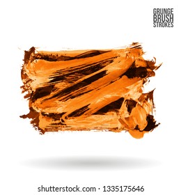 Orange brush stroke and texture. Grunge vector abstract hand - painted element. Underline and border design.