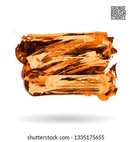 Orange brush stroke and texture. Grunge vector abstract hand - painted element. Underline and border design.