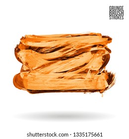 Orange brush stroke and texture. Grunge vector abstract hand - painted element. Underline and border design.