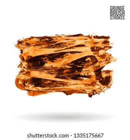 Orange brush stroke and texture. Grunge vector abstract hand - painted element. Underline and border design.