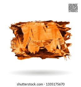 Orange brush stroke and texture. Grunge vector abstract hand - painted element. Underline and border design.