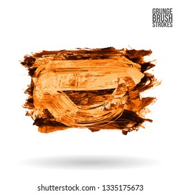 Orange brush stroke and texture. Grunge vector abstract hand - painted element. Underline and border design.