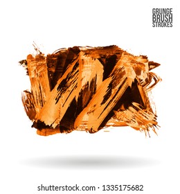 Orange brush stroke and texture. Grunge vector abstract hand - painted element. Underline and border design.