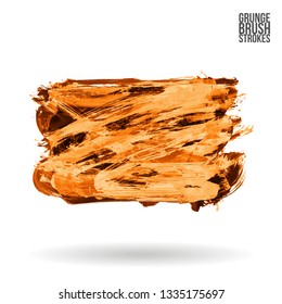 Orange brush stroke and texture. Grunge vector abstract hand - painted element. Underline and border design.