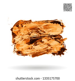Orange brush stroke and texture. Grunge vector abstract hand - painted element. Underline and border design.