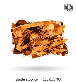 Orange brush stroke and texture. Grunge vector abstract hand - painted element. Underline and border design.