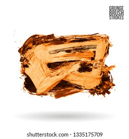 Orange brush stroke and texture. Grunge vector abstract hand - painted element. Underline and border design.