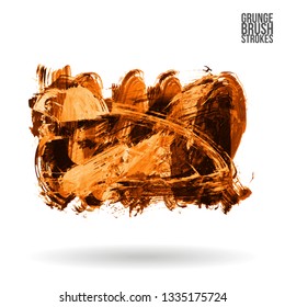 Orange brush stroke and texture. Grunge vector abstract hand - painted element. Underline and border design.